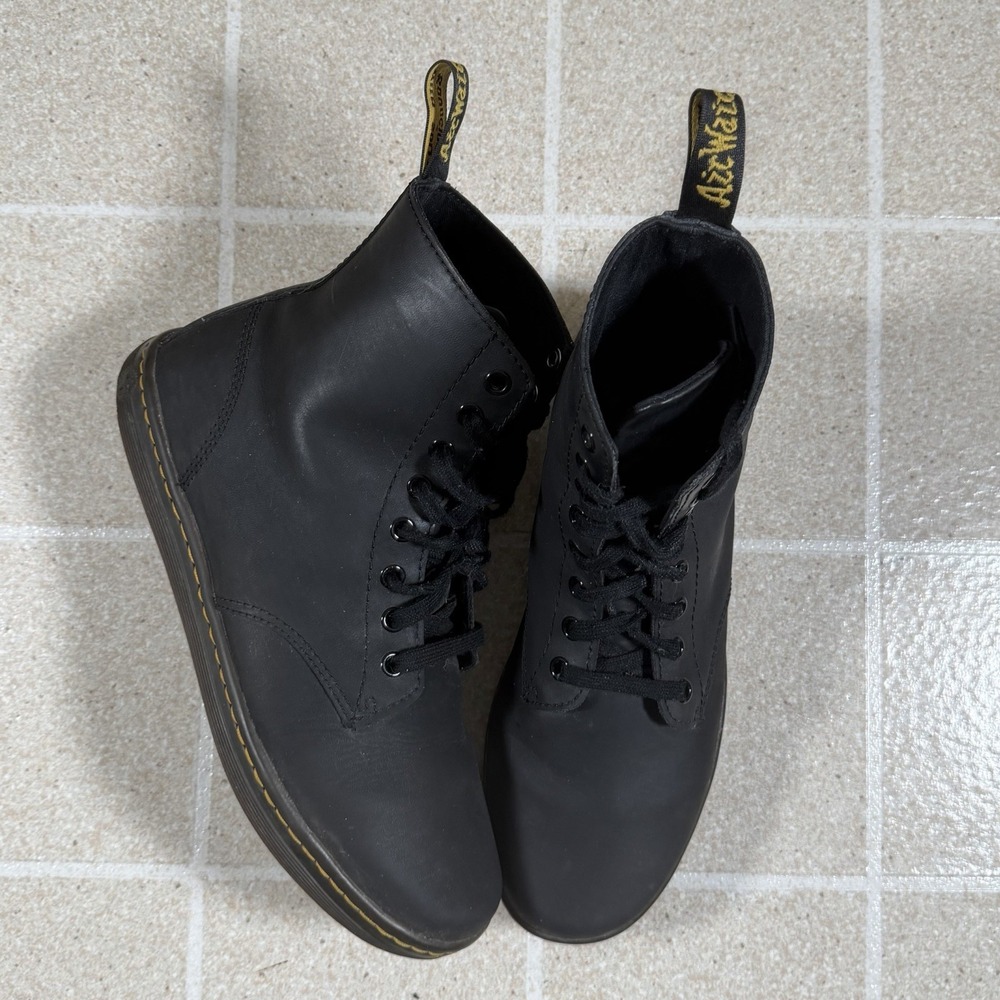 Dr Martens-Tobias Men 9 EUR 42 Black 8 Eye Lace Up Boot Yellow Stitch